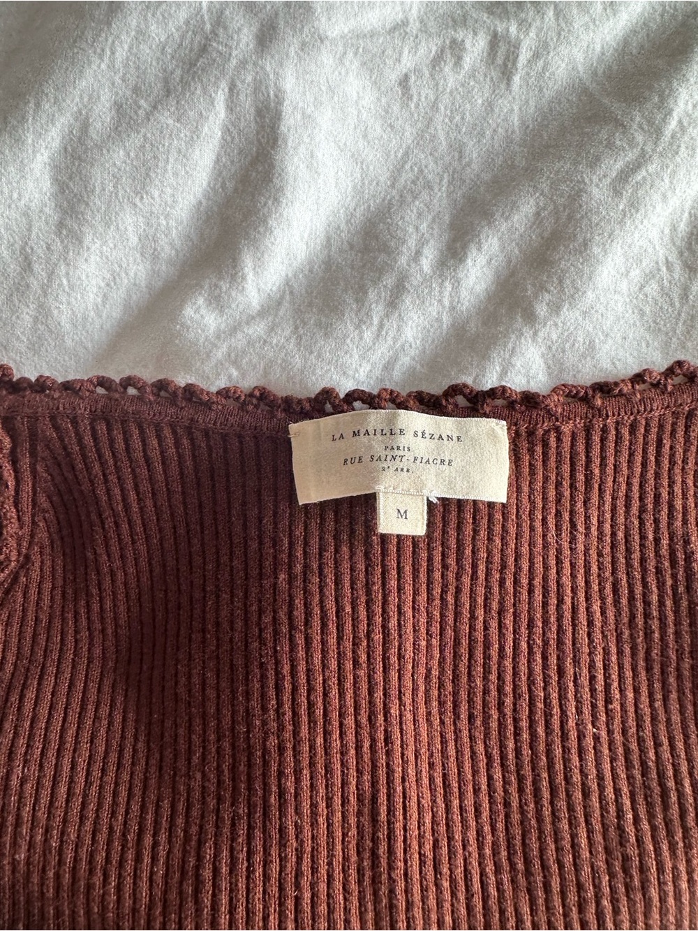 Sezane Maha jumper Brown Ribbed Scoop V-Neck Long Sleeve Top - Picture 4 of 5
